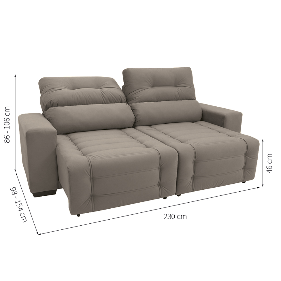 Sofá Retrátil e Reclinável 3 Lugares Blenda I Suede Castanho