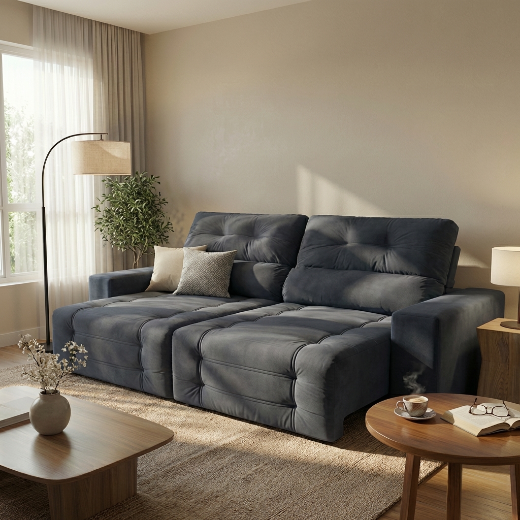 Sofá Retrátil e Reclinável 3 Lugares Blenda I Suede Grafite