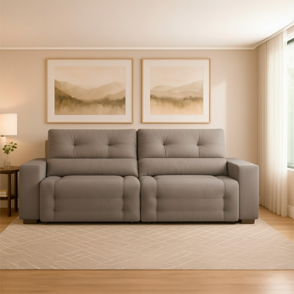 Sofá Retrátil e Reclinável 3 Lugares Blenda II Suede Castanho