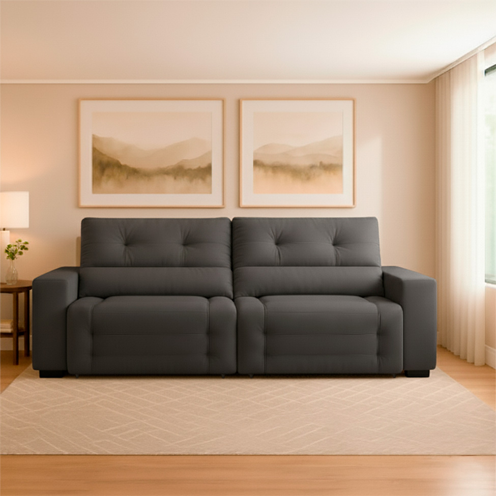 Sofá Retrátil e Reclinável 3 Lugares Blenda II Suede Grafite
