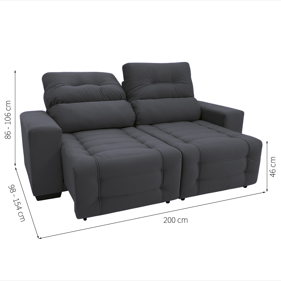 Sofá Retrátil e Reclinável 3 Lugares Blenda II Suede Grafite