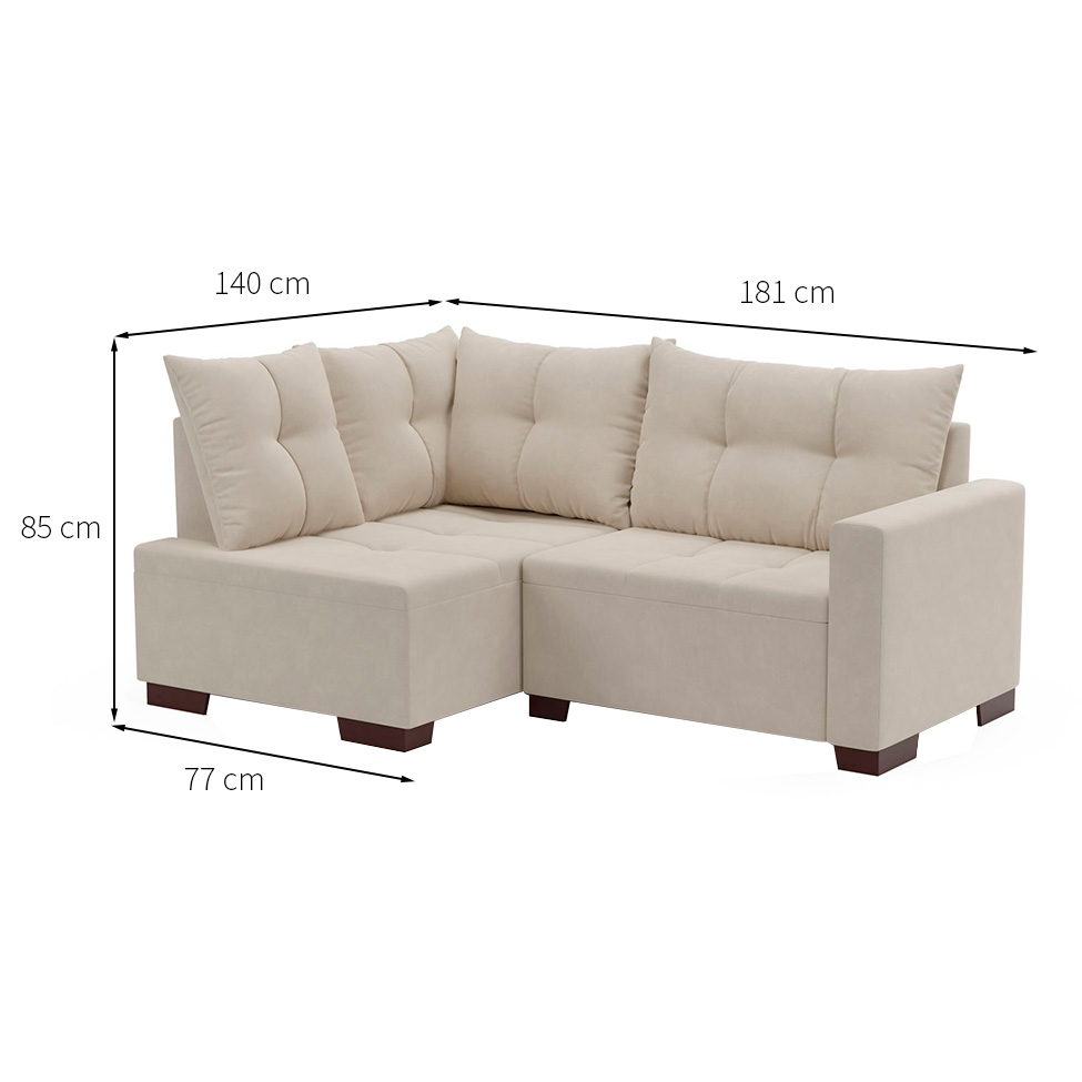 Sofá de Canto 4 Lugares Leme Suede Bege