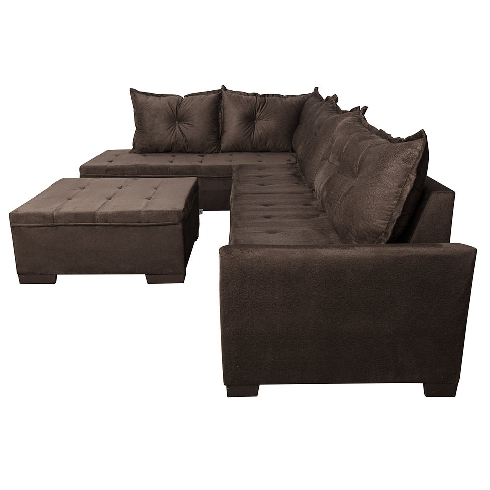 Sofá de Canto 5 Lugares com Chaise Esquerdo Itapema Suede Café