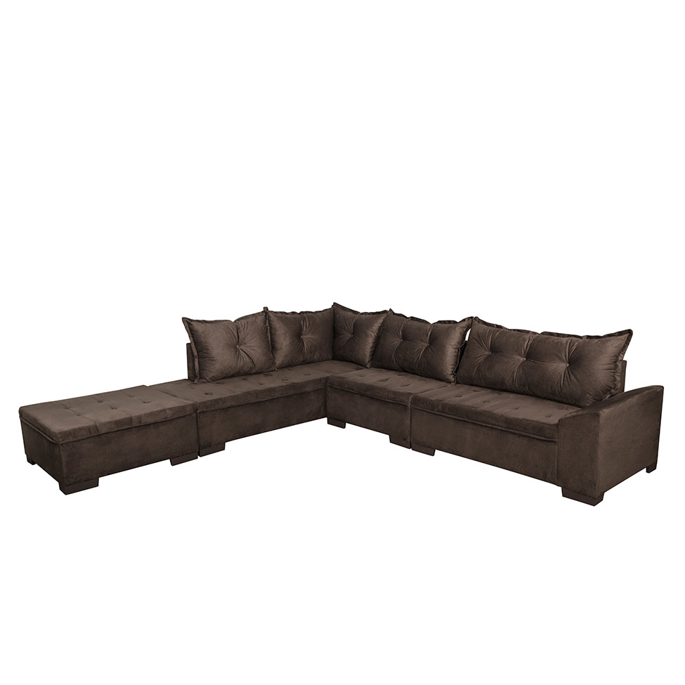 Sofá de Canto 5 Lugares com Chaise Esquerdo Itapema Suede Café