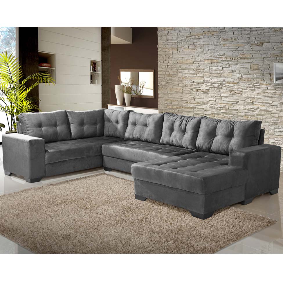 Sofá de Canto 6 Lugares com Chaise Direito Dijon Suede