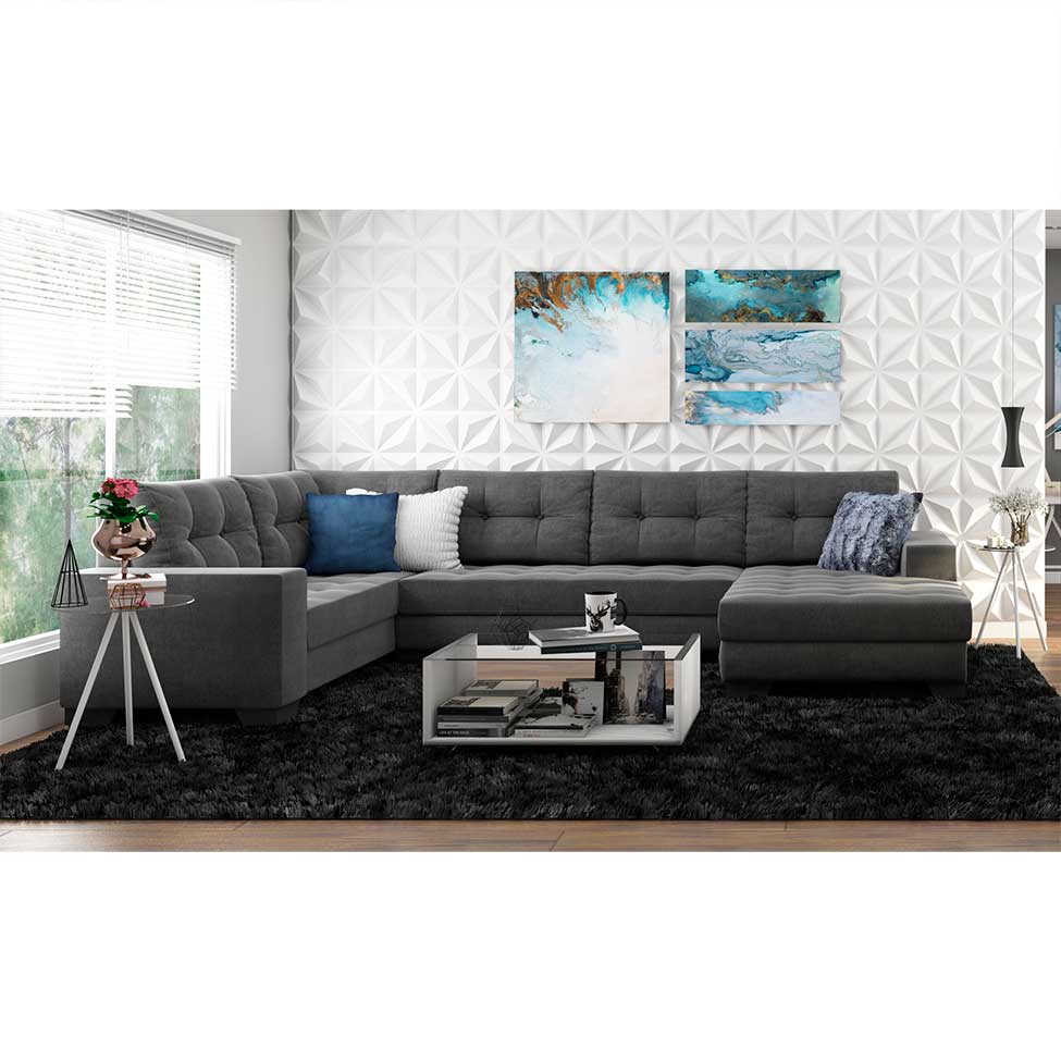 Sofá de Canto 6 Lugares com Chaise Direito Dijon Suede