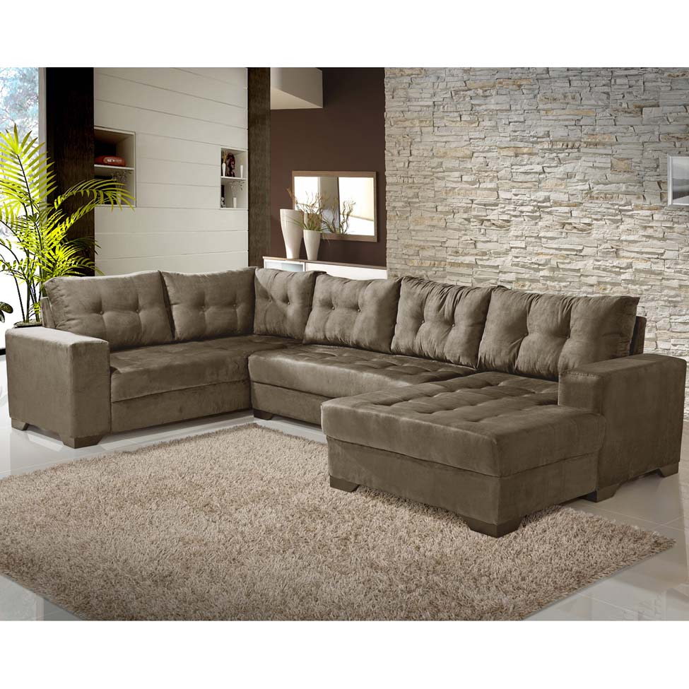 Sofá de Canto 6 Lugares com Chaise Direito Dijon Suede Amassado Marrom