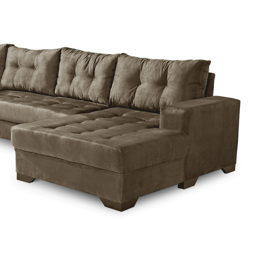 Sofá de Canto 6 Lugares com Chaise Direito Dijon Suede Amassado Marrom