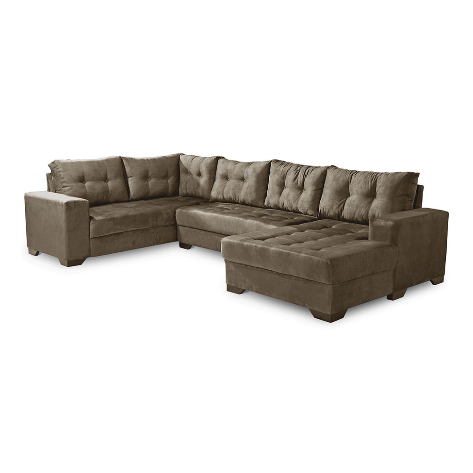 Sofá de Canto 6 Lugares com Chaise Direito Dijon Suede Amassado Marrom