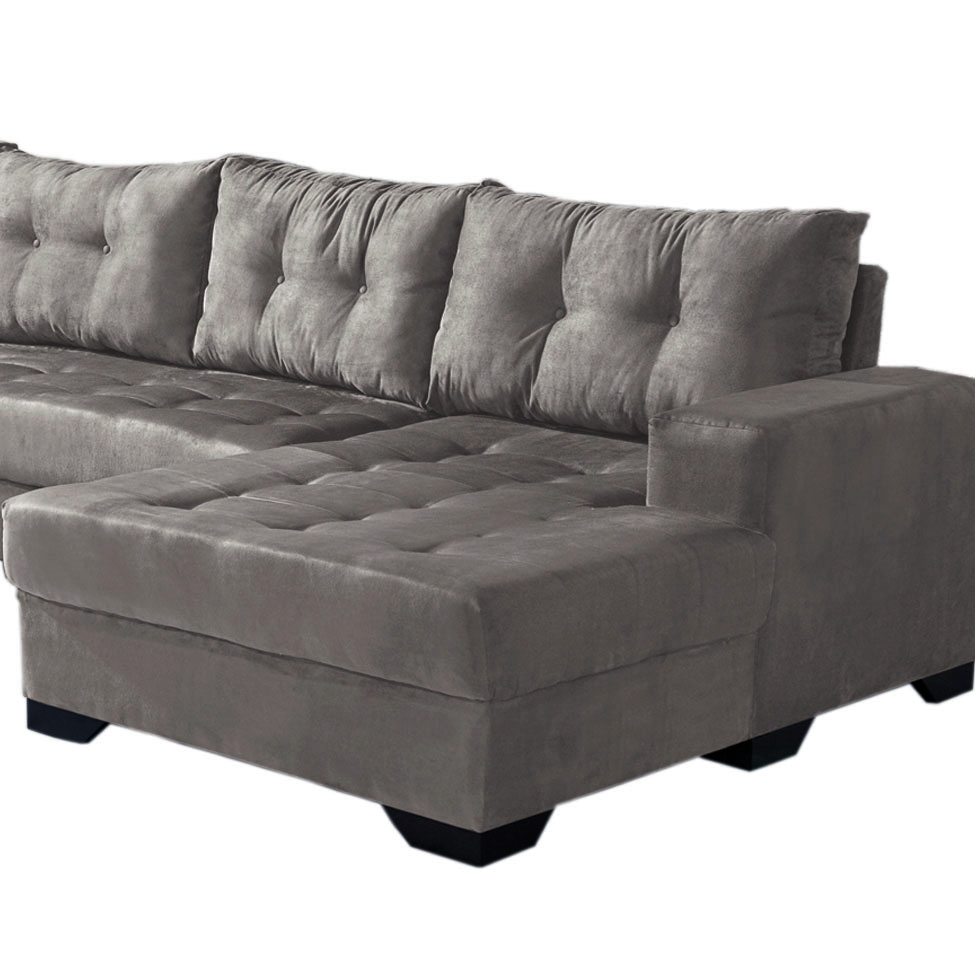 Sofá de Canto 6 Lugares com Chaise Direito Dijon Suede Animale Cinza
