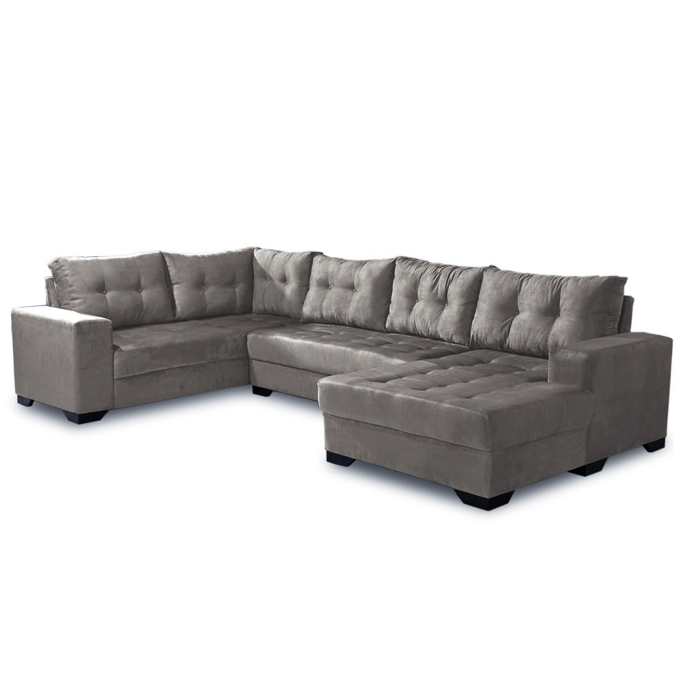 Sofá de Canto 6 Lugares com Chaise Direito Dijon Suede Animale Cinza