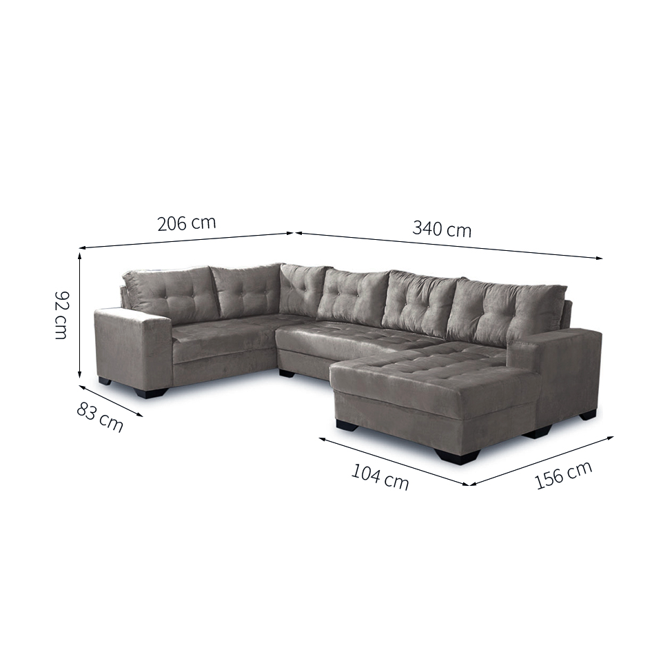 Sofá de Canto 6 Lugares com Chaise Direito Dijon Suede Animale Cinza