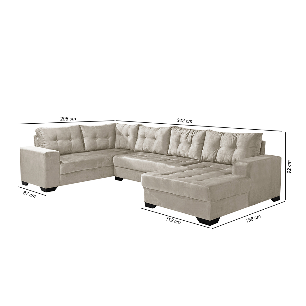 Sofá de Canto 6 Lugares com Chaise Direito Dijon Suede Areia