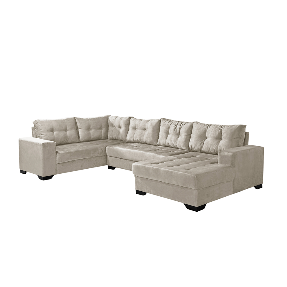 Sofá de Canto 6 Lugares com Chaise Direito Dijon Suede Areia