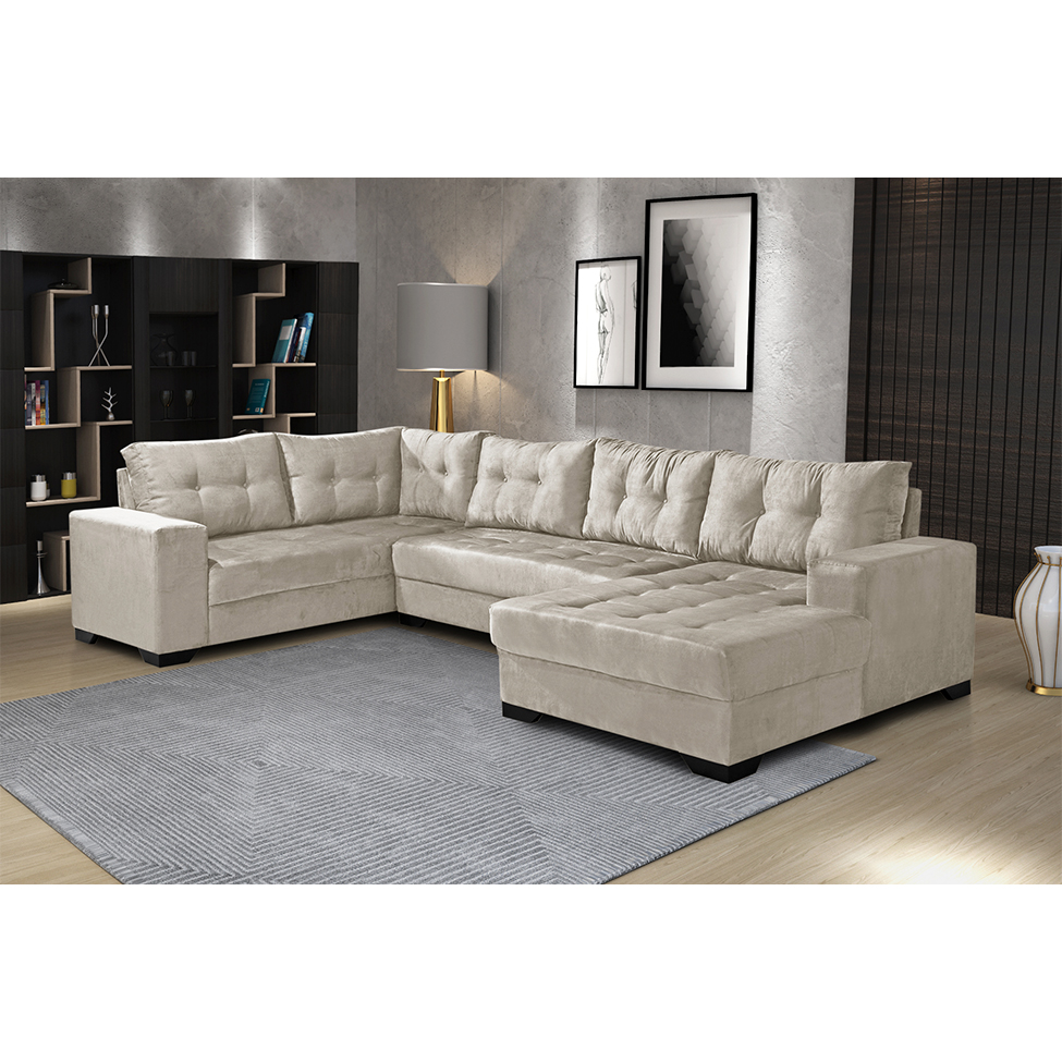 Sofá de Canto 6 Lugares com Chaise Direito Dijon Suede Areia