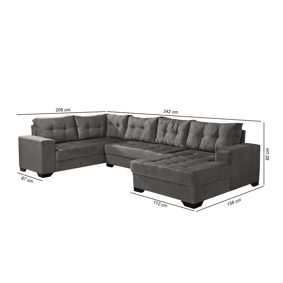 Sofá de Canto 6 Lugares com Chaise Direito Dijon Suede Cinza