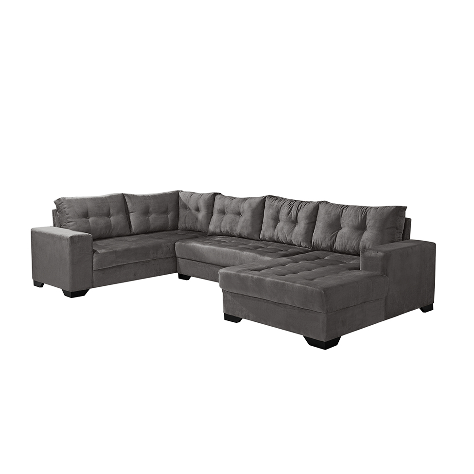 Sofá de Canto 6 Lugares com Chaise Direito Dijon Suede Cinza