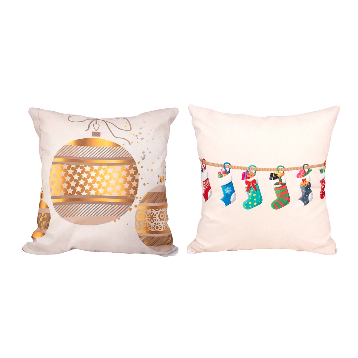 Almofada Decoração Natal 2 Unidades Tecido Suede Estampado 40cm x 40cm com Refil de Silicone