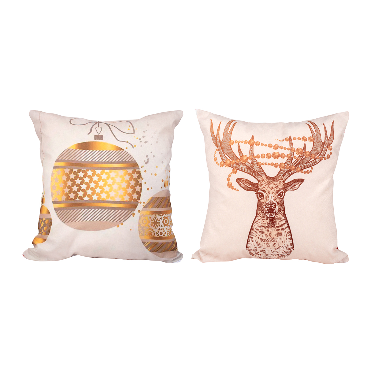 Almofada Decoração Natalina 2 Unidades Tecido Suede Estampado 40cm x 40cm com Refil de Silicone