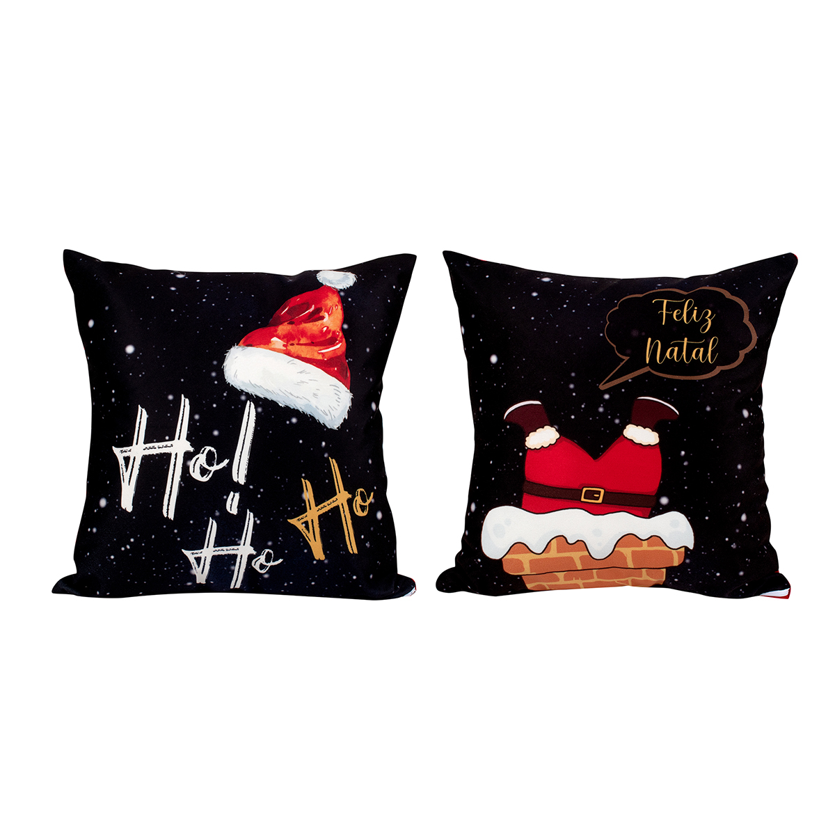 Almofada Natal 2 Unidades Estampada Decorativa 40cm x 40cm Tecido Suede com refil de Silicone