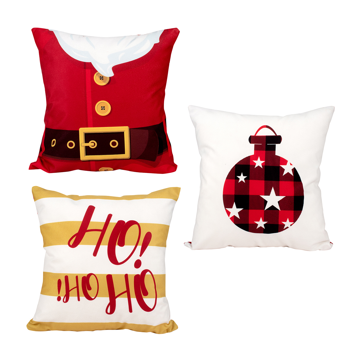 Almofada Natal Estampada Decorativa 3 Unidades 40cm x 40cm Tecido Suede com Refil de Silicone