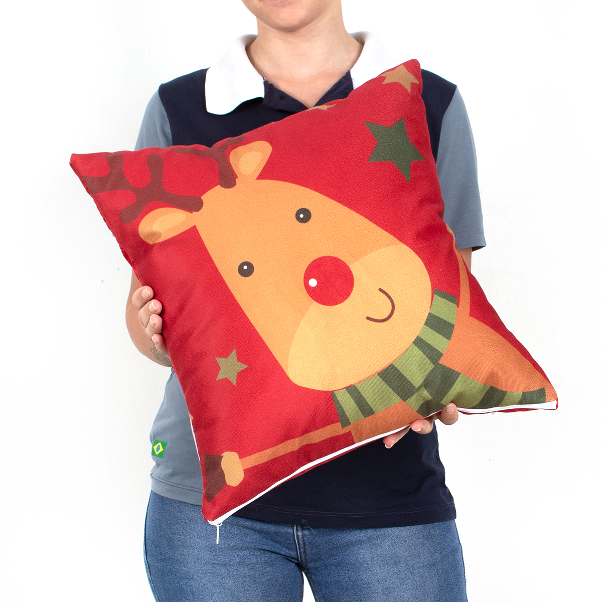 Almofada de Natal Estampada Suede 2 Unidades 40cm x 40cm com Refil de Silicone Macio