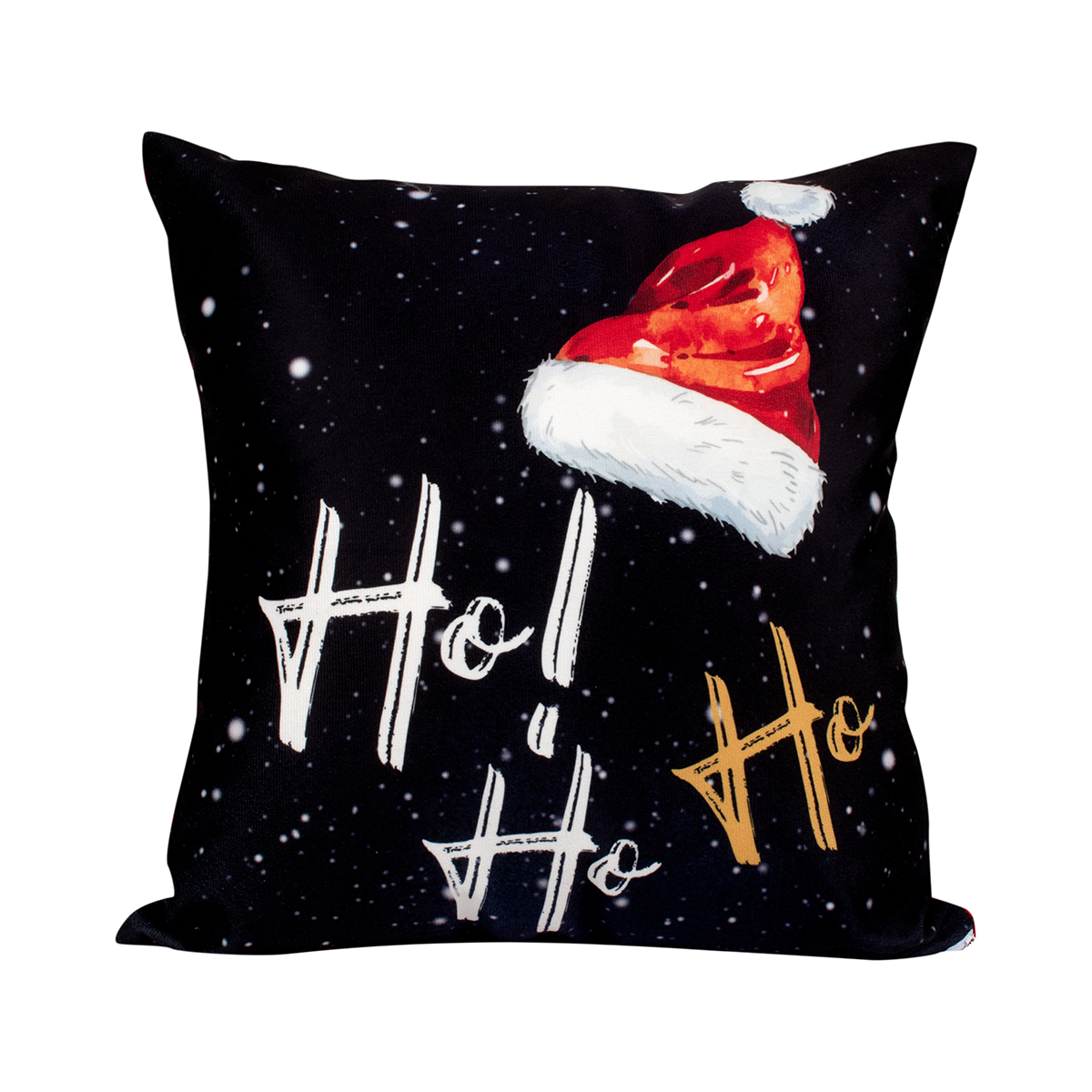 Almofada de Natal de Suede 40cm x 40cm Estampada Gorro Ho Ho Ho com Refil de Silicone