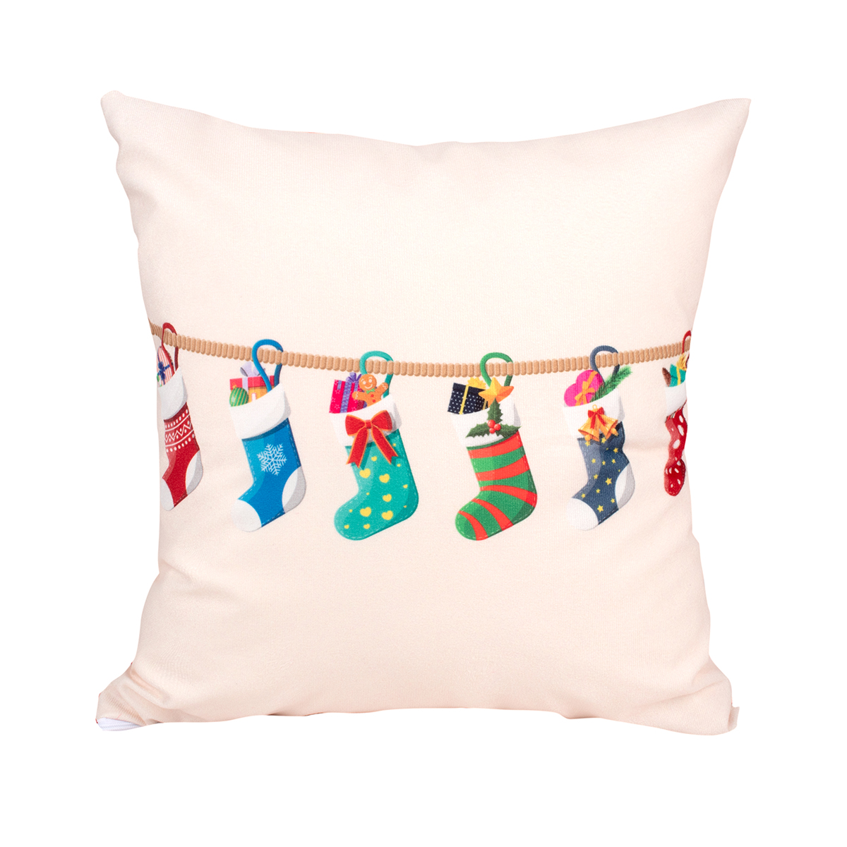 Almofada de Natal de Suede 40cm x 40cm Estampada Meias na Lareira com Refil de Silicone