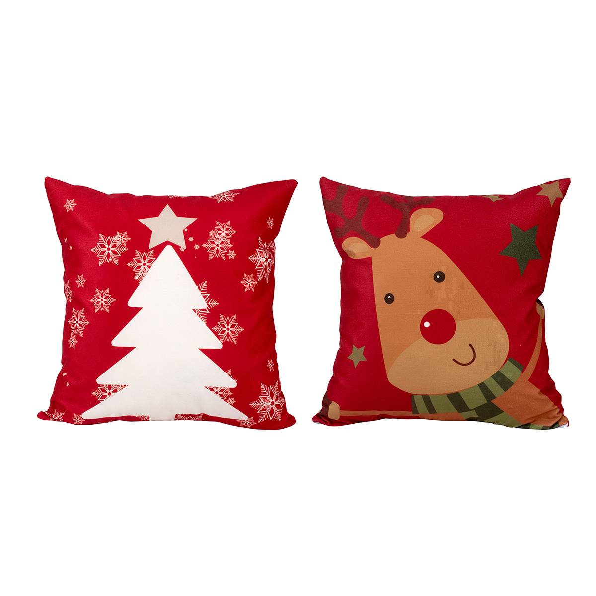 Almofada para Natal 2 Unidades Estampada de Suede 40cm x 40cm com Refil de Silicone