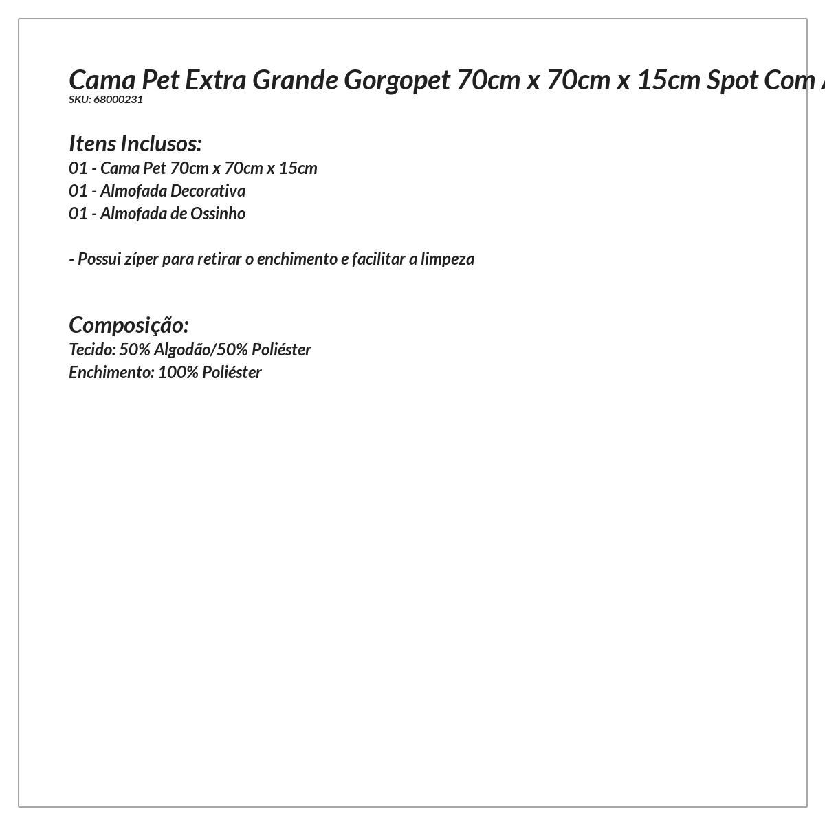Cama Pet Extra Grande Gorgopet 70cm x 70cm x 15cm Spot Com Almofadas Decorativa