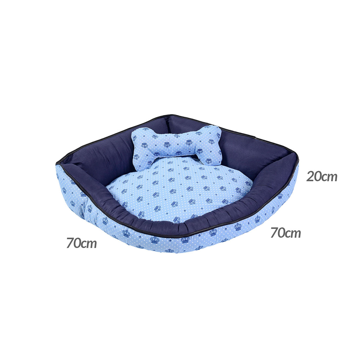 Cama Pet Grande 70cm x 70cm x 20cm Realeza Azul Com Almofada Decorativa