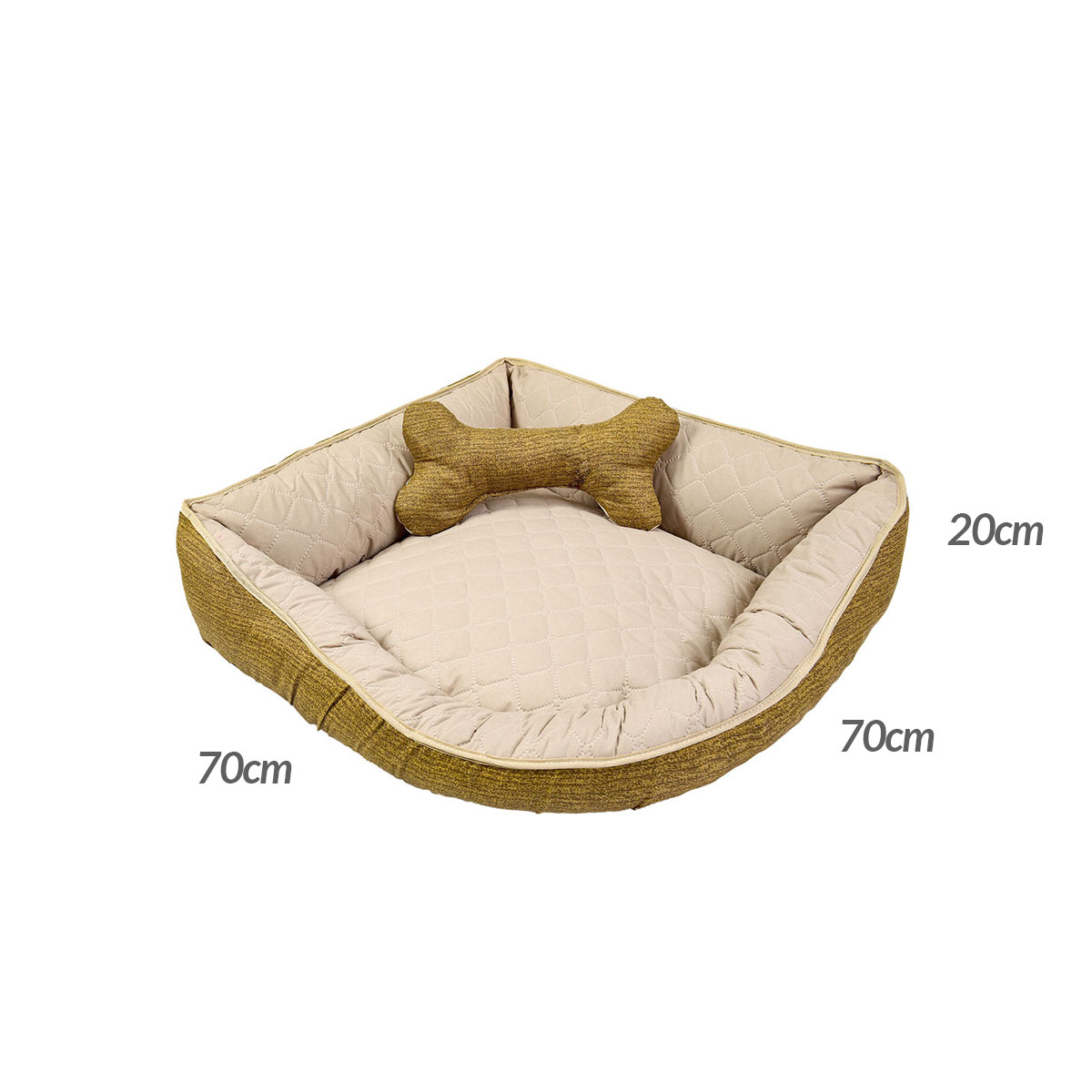 Cama Pet Grande Impermeável 70cm x 70cm x 20cm Avelã Escuro Com Almofada Decorativa
