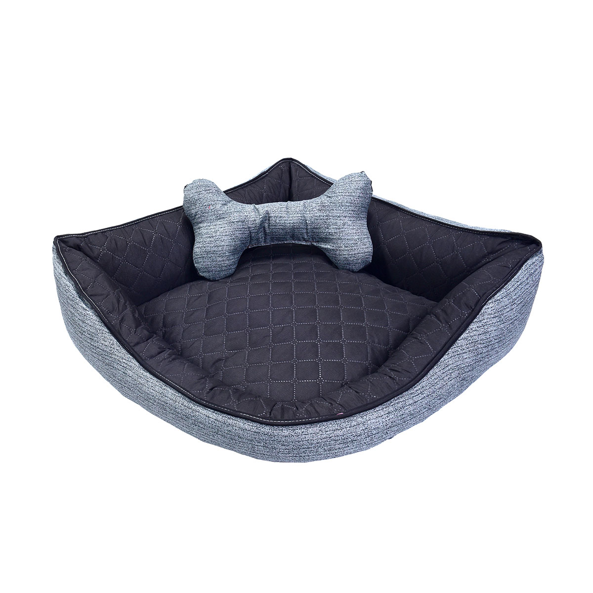 Cama Pet Grande Impermeável 70cm x 70cm x 20cm Chumbo Com Almofada Decorativa