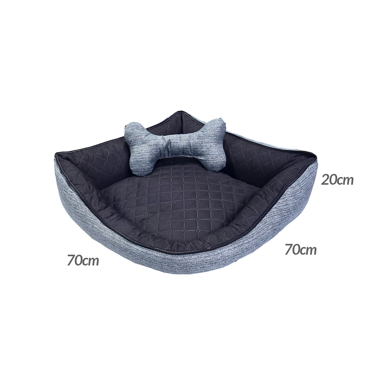 Cama Pet Grande Impermeável 70cm x 70cm x 20cm Chumbo Com Almofada Decorativa