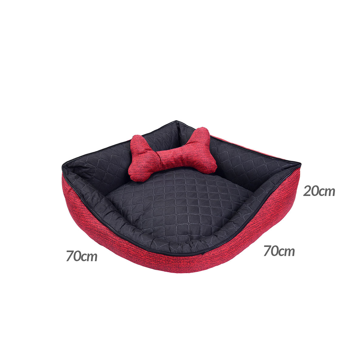 Cama Pet Grande Impermeável 70cm x 70cm x 20cm Vermelha Com Almofada Decorativa