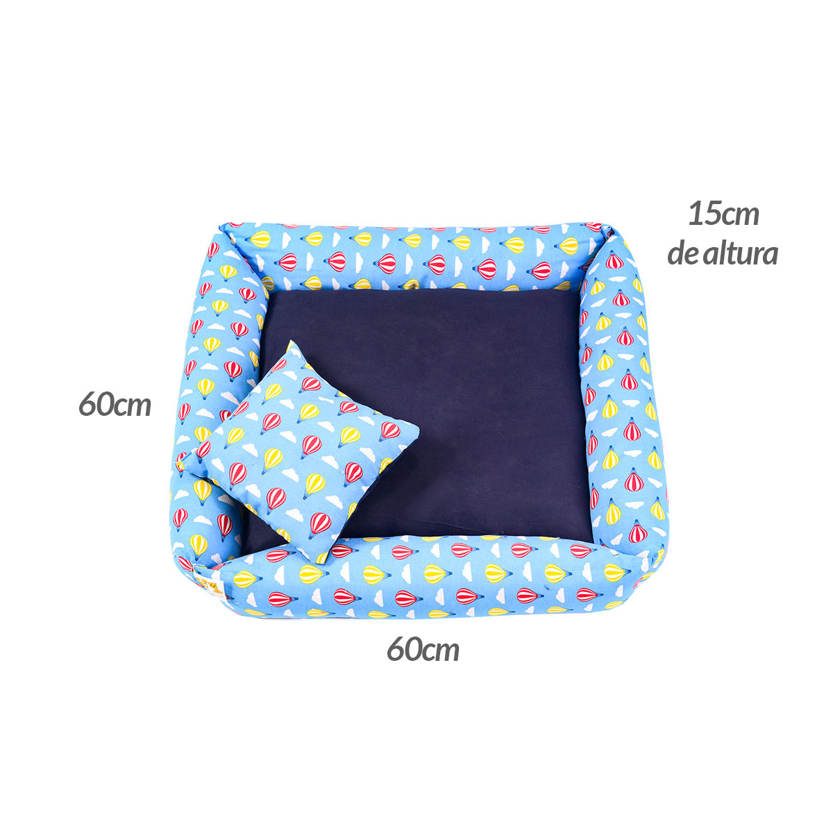 Cama Pet Grande Simples Top 60cm x 60cm x 15cm Balão Com Almofada Decorativa