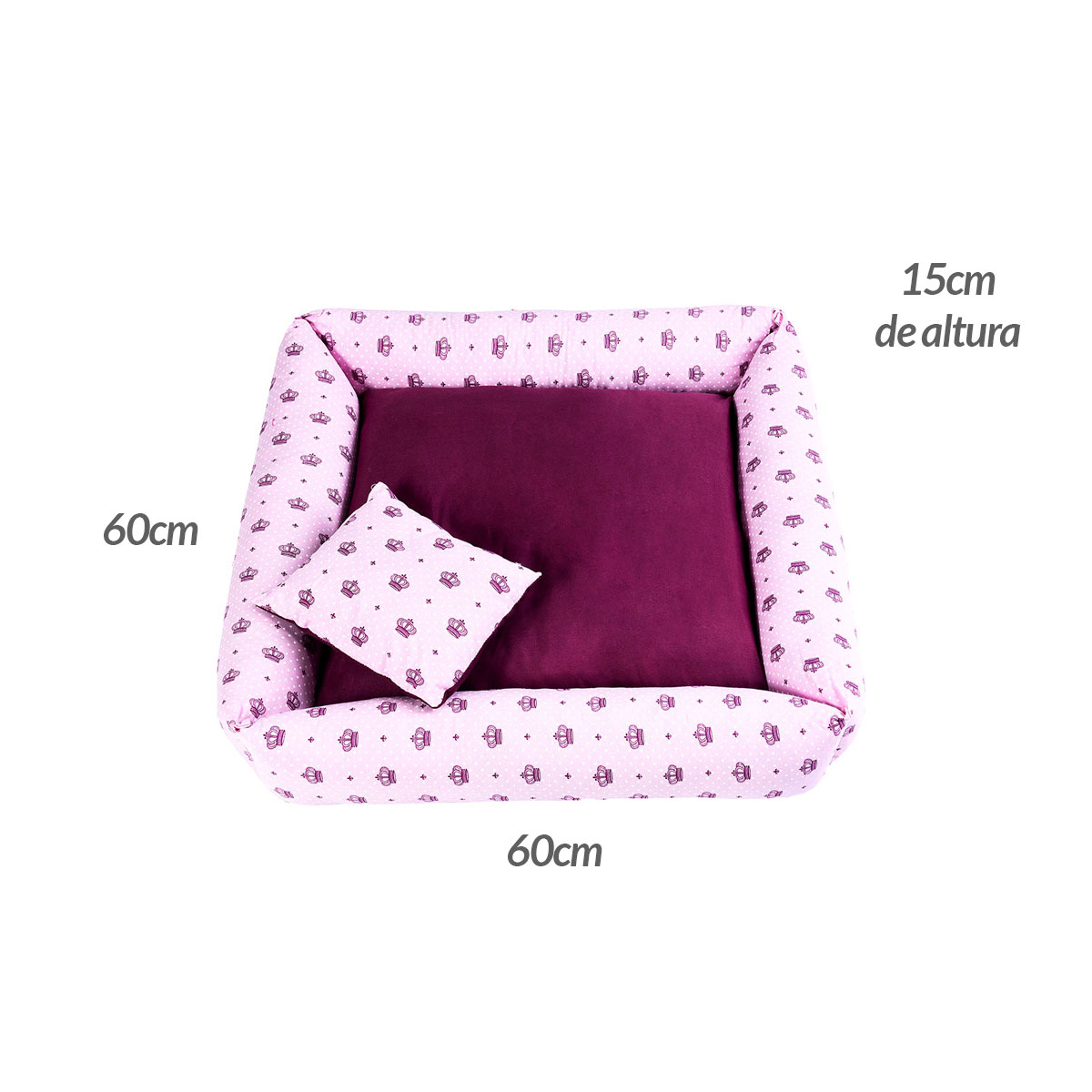 Cama Pet Grande Simples Top 60cm x 60cm x 15cm Realeza Rosa Com Almofada Decorativa