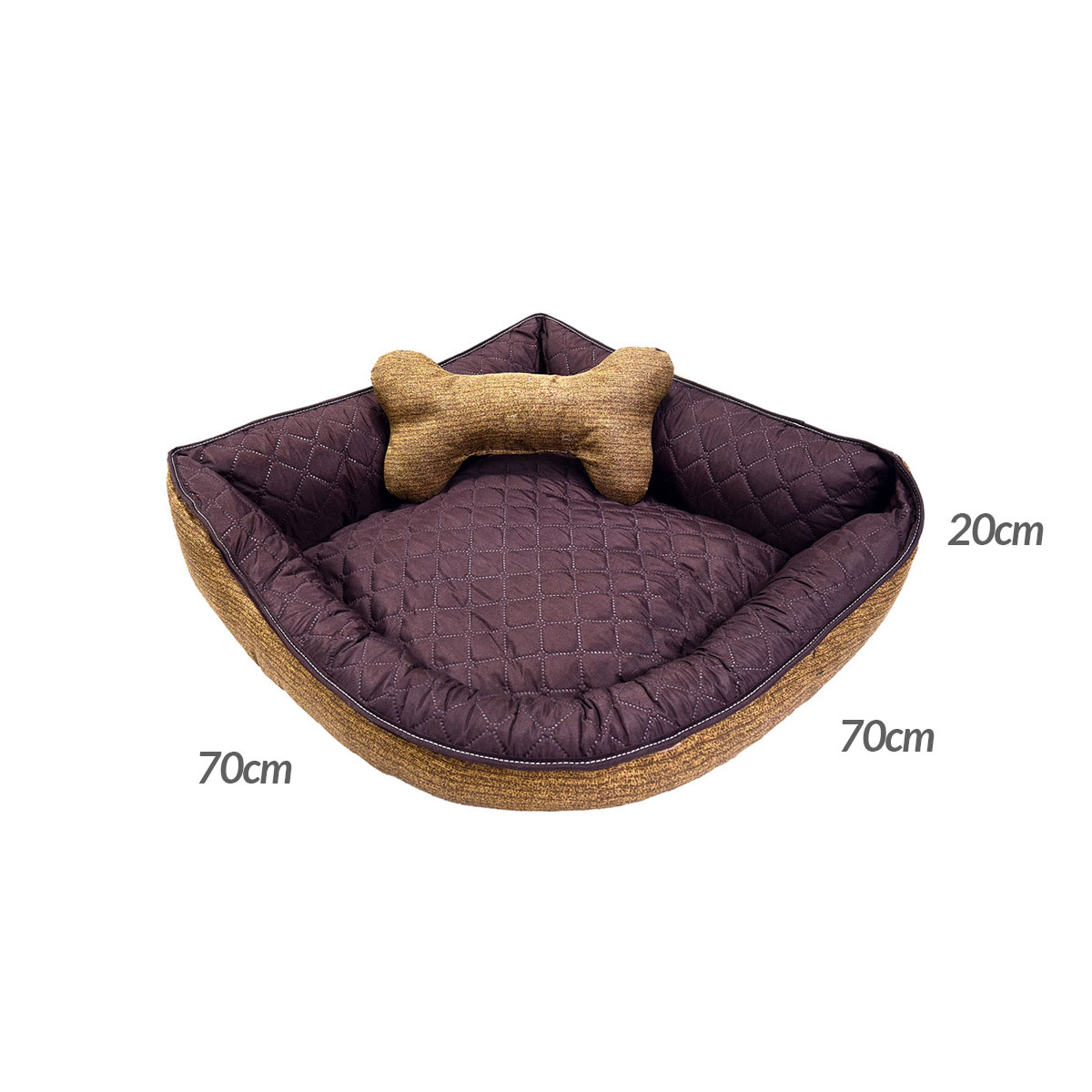 Cama Pet Impermeável Marrom Grande 70cm x 70cm x 20cm de altura com Almofada Ossinho
