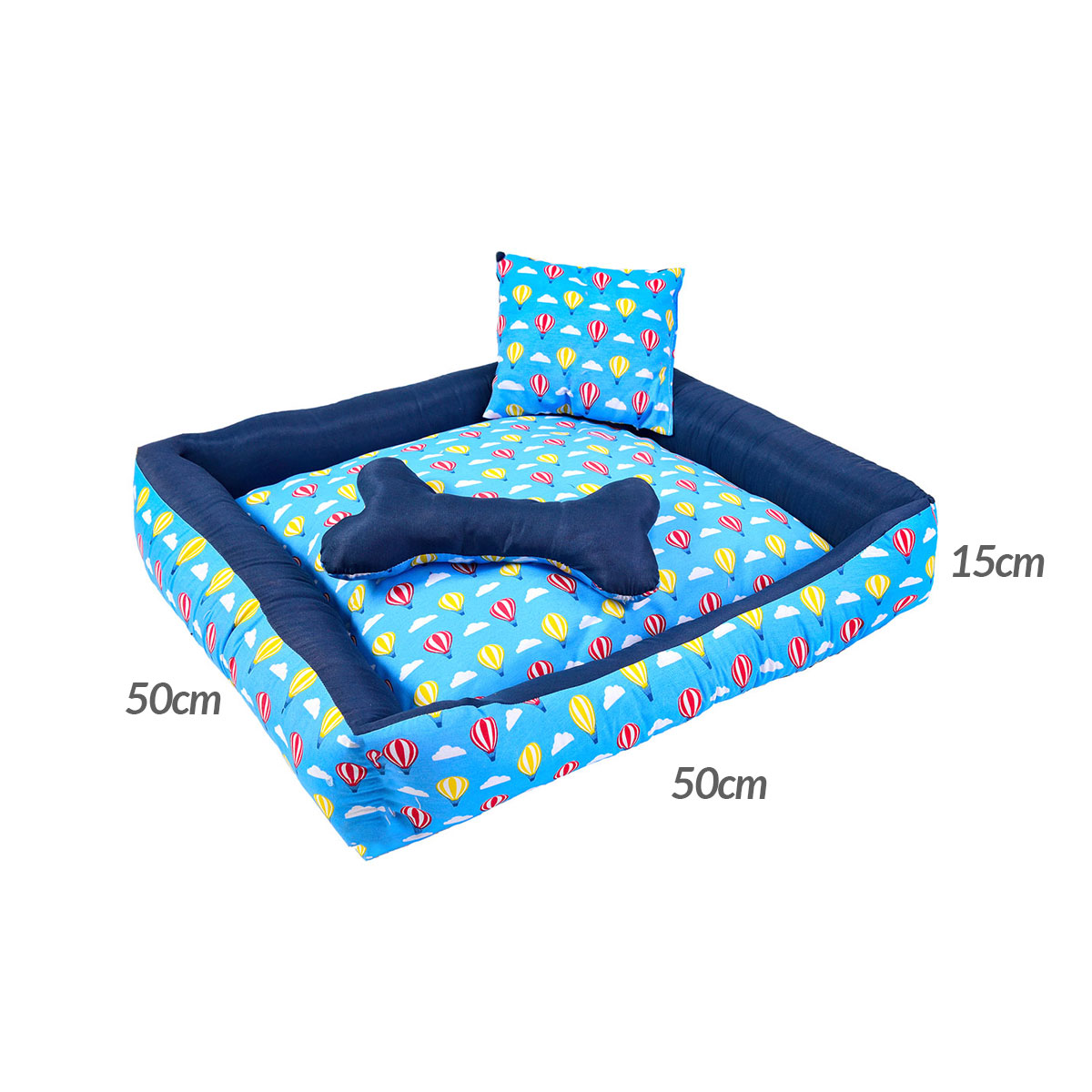 Cama Pet Média 50cm x 50cm x 15cm Balão Com Almofadas Decorativa