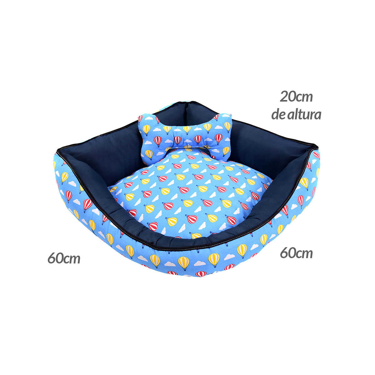 Cama Pet Média 60cm x 60cm x 20cm Balão Com Almofada Decorativa