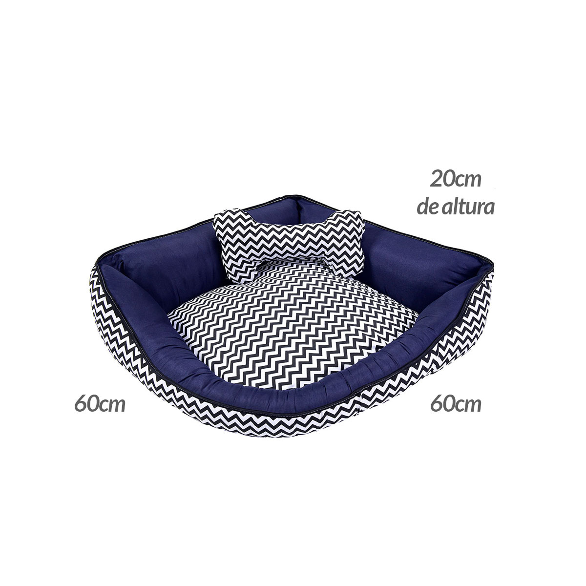 Cama Pet Média 60cm x 60cm x 20cm Criative Azul Com Almofada Decorativa