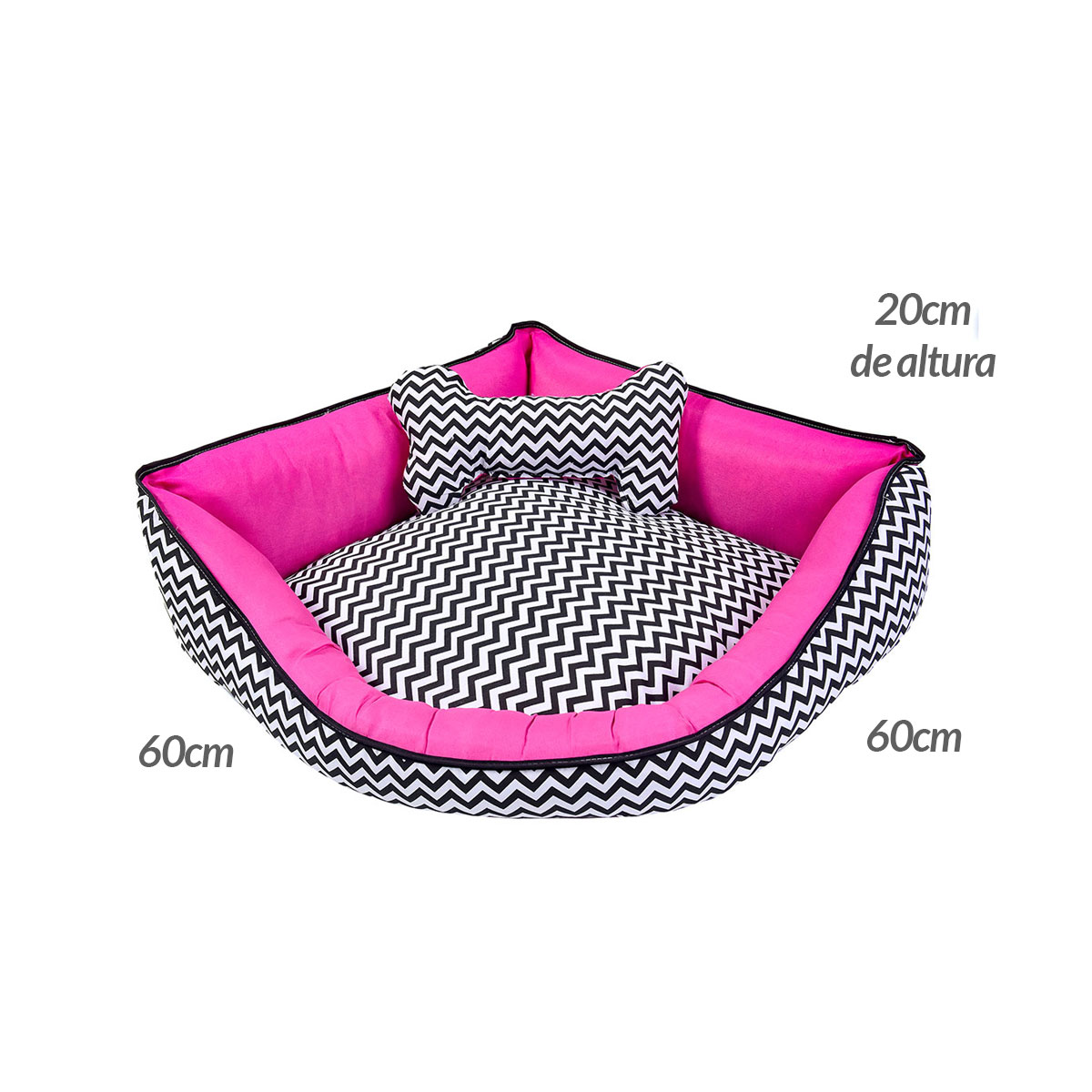 Cama Pet Média 60cm x 60cm x 20cm Criative Pink Com Almofada Decorativa