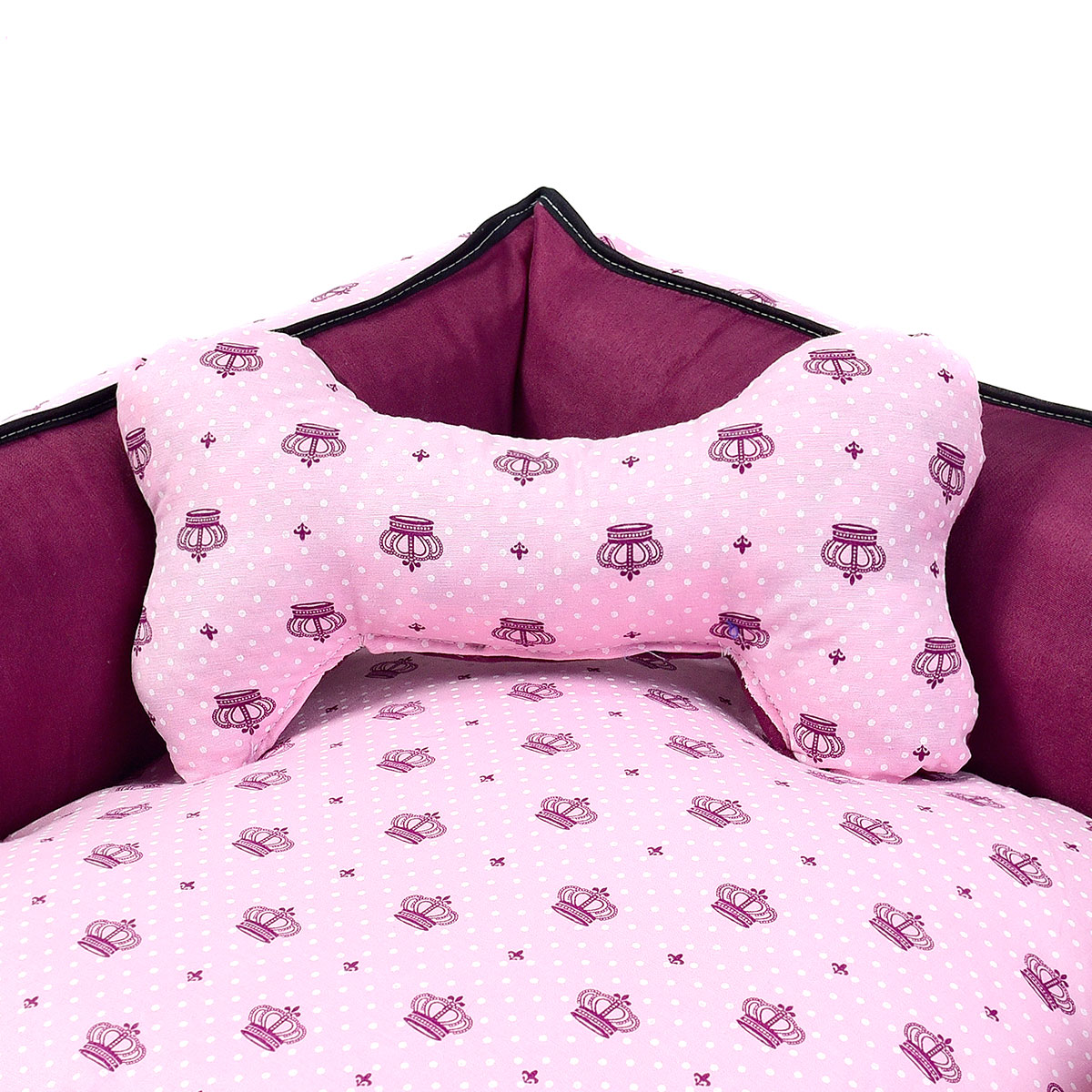 Cama Pet Média 60cm x 60cm x 20cm Realeza Rosa Com Almofada Decorativa