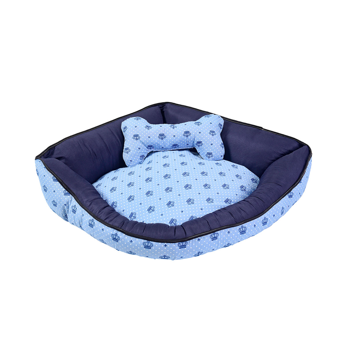 Cama Pet Média Luna Top 60cm x 60cm x 20cm Realeza Azul Com Almofada Decorativa