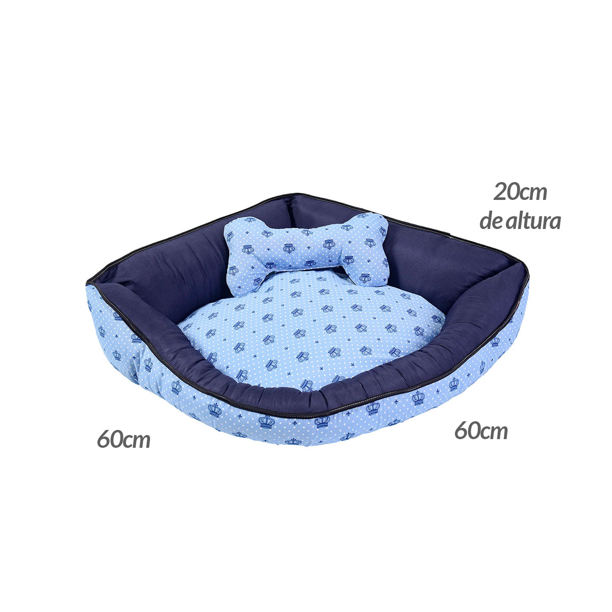 Cama Pet Média Luna Top 60cm x 60cm x 20cm Realeza Azul Com Almofada Decorativa