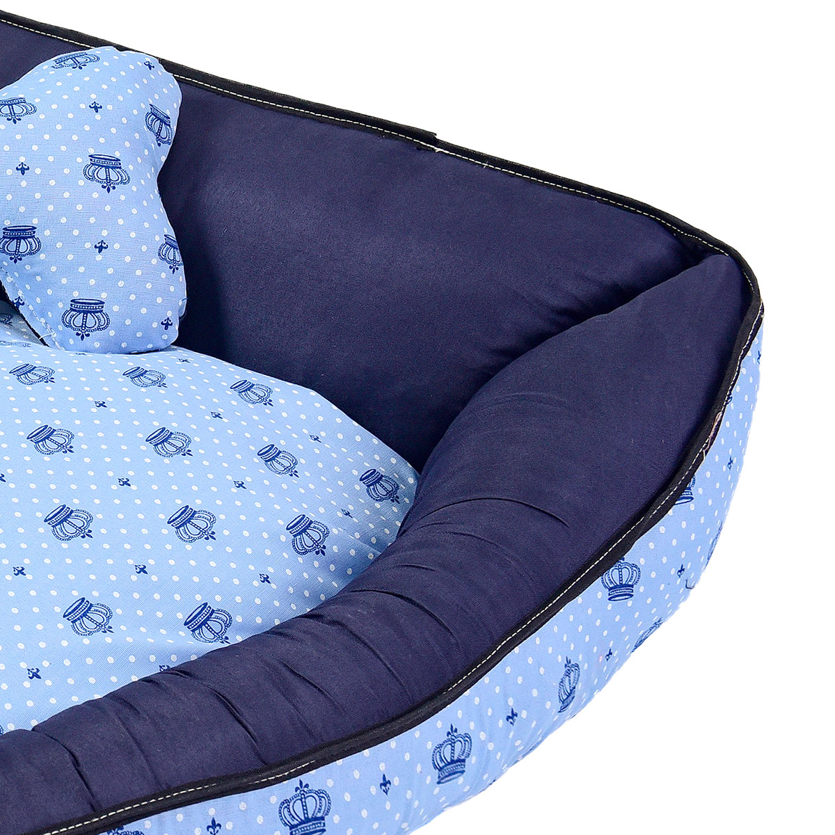 Cama Pet Média Luna Top 60cm x 60cm x 20cm Realeza Azul Com Almofada Decorativa