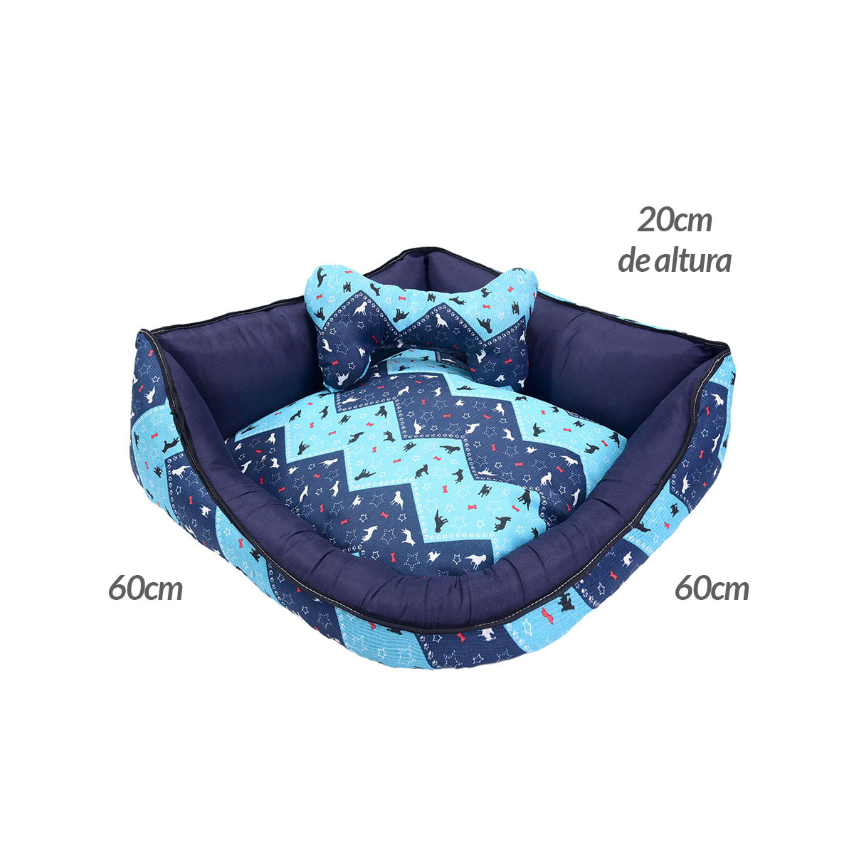 Cama Pet Média Pop 60cm x 60cm x 20cm Turquesa Com Almofada Decorativa