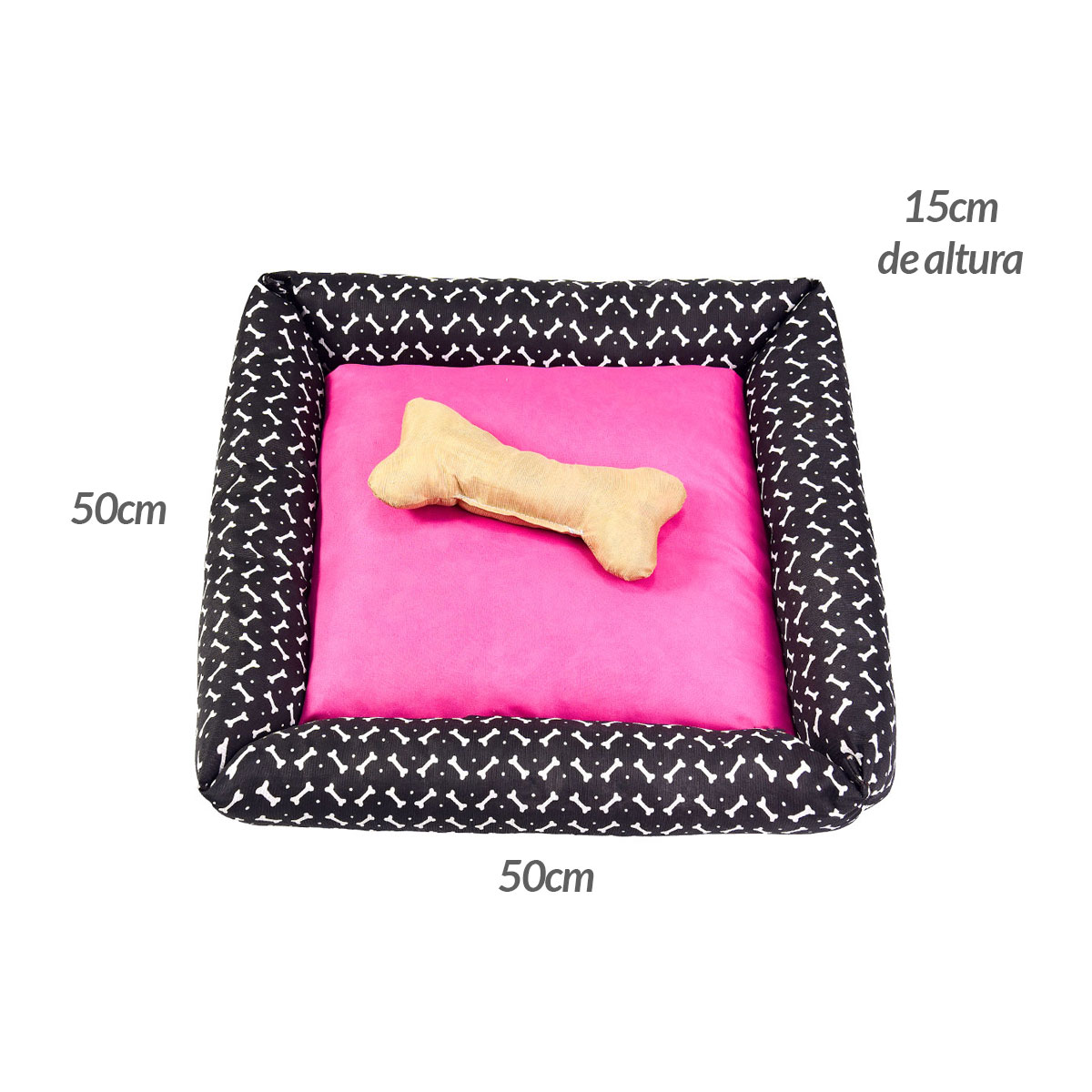 Cama Pet Média Simples Pop 50cm x 50cm x 15cm Preto e Pink Com Almofada Decorativa