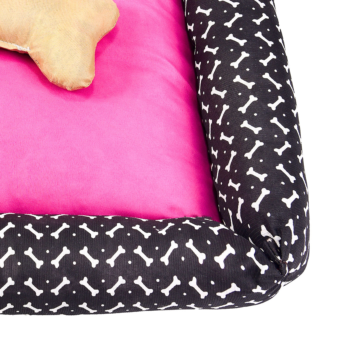 Cama Pet Média Simples Pop 50cm x 50cm x 15cm Preto e Pink Com Almofada Decorativa