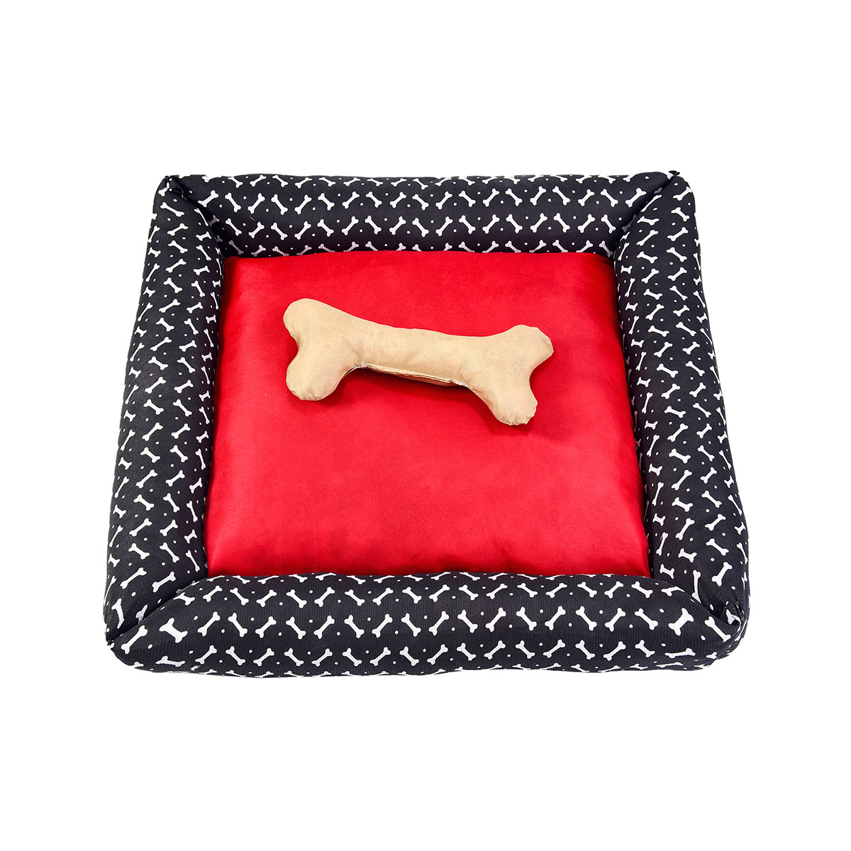 Cama Pet Média Simples Pop 50cm x 50cm x 15cm Preto e Vermelho Com Almofada Decorativa
